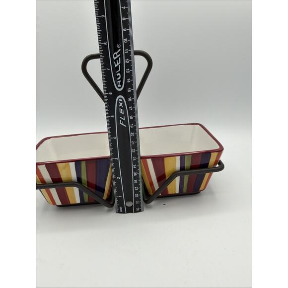 Pampered Chef Simple Additions Striped Square Condiment Bowls & Metal Caddy 1944 - Picture 6 of 7